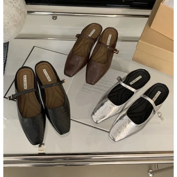 Xajzpa New Designer Vintage Women Slippers Fashion Cover Toe Slip on Muels Shoes Ladies Casual Outdoor Low Heel Sandalias